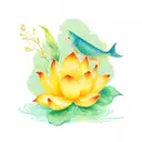 pike with surrounding a lotus flower in a slow moving river tattoo design idea