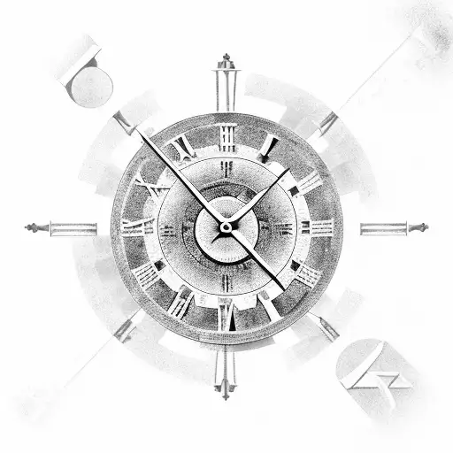 A Roman numeral clock tower with binary code details referencing the years 1948 and 2024 tattoo design idea