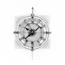 A Roman numeral clock tower with binary code details referencing the years 1948 and 2024 tattoo design idea