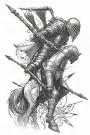 fallen wounded knight with arrows in his back tattoo design idea