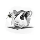 A new-school tattoo of a guinea pig writing a book with insects as characters tattoo design idea