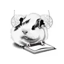 A new-school tattoo of a guinea pig writing a book with insects as characters tattoo design idea