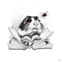 A new-school tattoo of a guinea pig writing a book with insects as characters tattoo design idea
