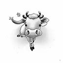 Cute cow doing a cheerleading jump tattoo design idea