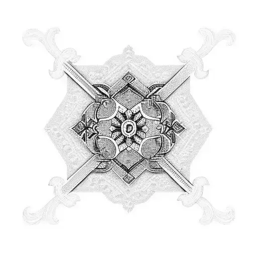 A unique design featuring a combination of Ukrainian traditional patterns and musical symbols tattoo design idea