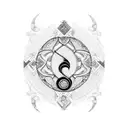 A unique design featuring a combination of Ukrainian traditional patterns and musical symbols tattoo design idea