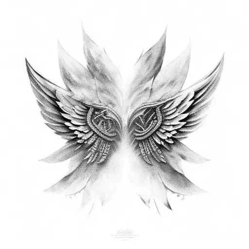 Black&white wings made of metal for sleeve tattoo tattoo design idea