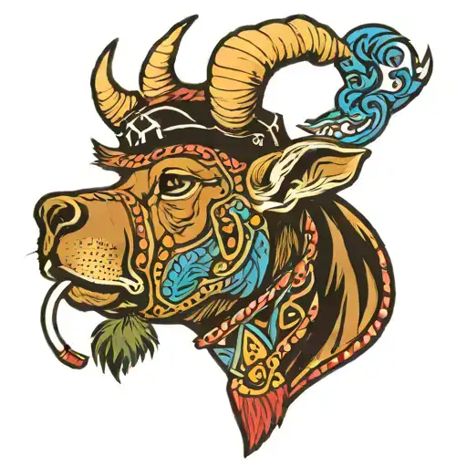 buck with bandanna on and smoking cigar bold colors  tattoo design idea