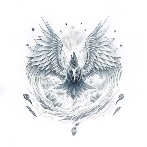 Wolf and phoenix bird tattoo design idea
