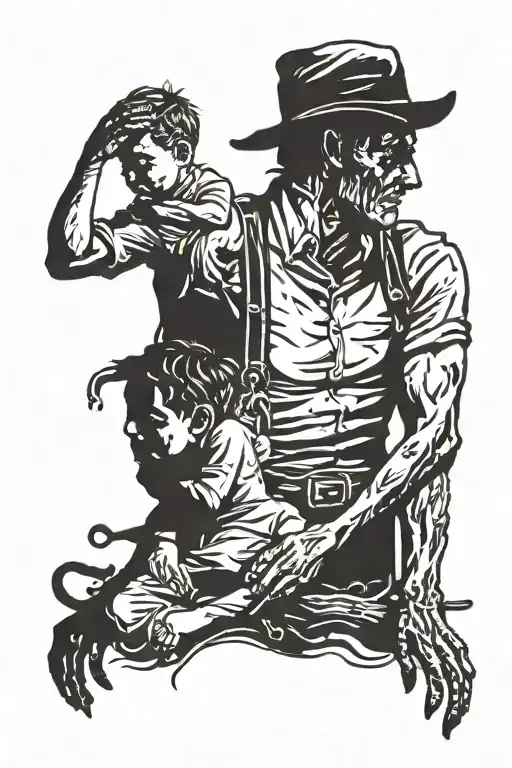 dad and son silhouette tattoo design idea