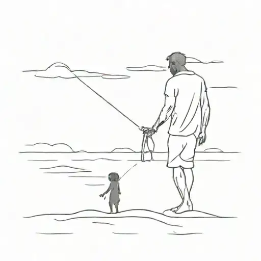silhouette dad and son on the beach at dawn tattoo design idea