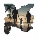 silhouette dad and son on the beach at dawn tattoo design idea