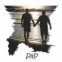 silhouette dad and son on the beach at dawn tattoo design idea