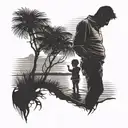 silhouette dad and son on the beach at dawn tattoo design idea