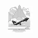 A blackwork tattoo showcasing an aircraft hangar with various planes inside, surrounded by travel-inspired elements like suitcases and passports tattoo design idea
