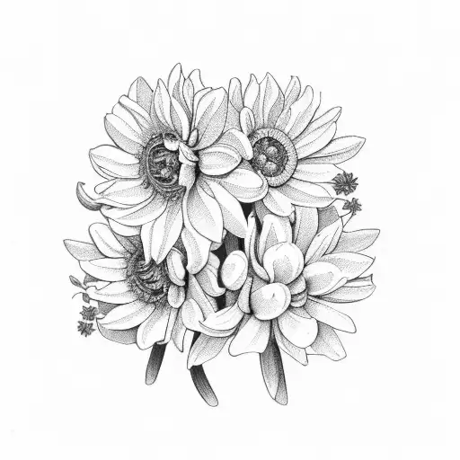 A beautiful bouquet of narcissus flowers and chrysanthemums tattoo design idea
