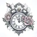 nimbus, roses, time clock  tattoo design idea