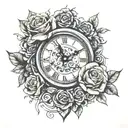 nimbus, roses, time clock  tattoo design idea