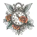 nimbus, roses, time clock  tattoo design idea