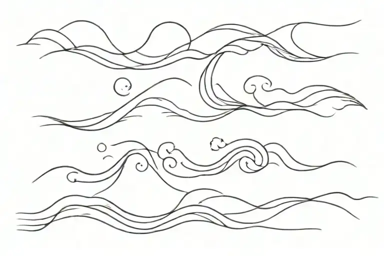 thin line ocean waves tattoo design idea