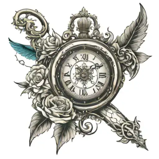 a clock can be placed on the one side of  symbol, and a compass can be placed the other side of infinity symbol. this sy tattoo design idea