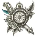 a clock can be placed on the one side of  symbol, and a compass can be placed the other side of infinity symbol. this sy tattoo design idea