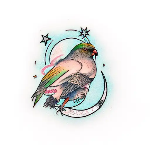 kiwi bird with moon tattoo design idea