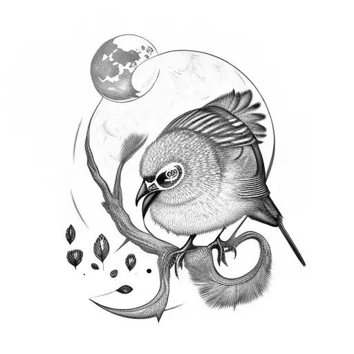 kiwi bird with moon tattoo design idea