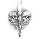 skeleton hand holding a dagger, raven sitting ontop of the hand tattoo design idea