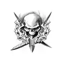 skeleton hand holding a dagger, raven sitting ontop of the hand tattoo design idea