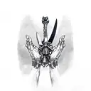 skeleton hand holding a dagger, raven sitting ontop of the hand tattoo design idea