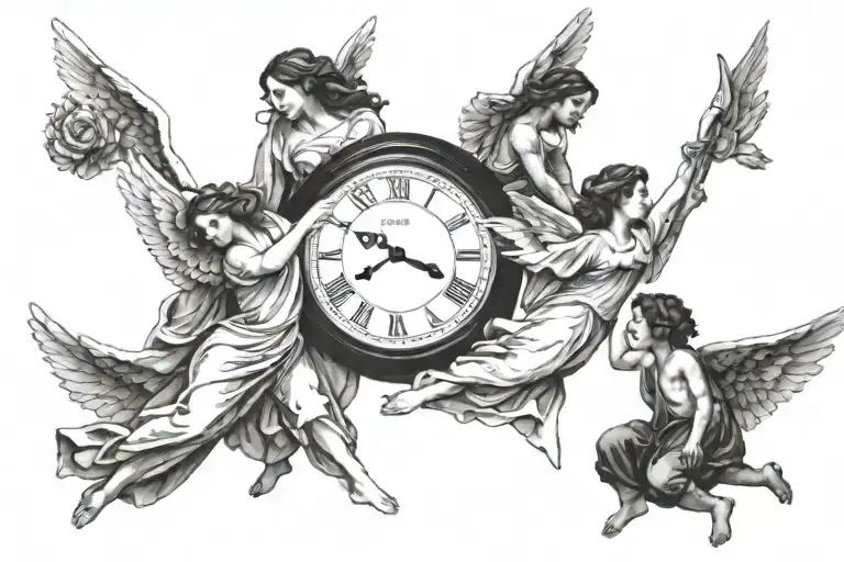 3 angels stopping time tattoo design idea
