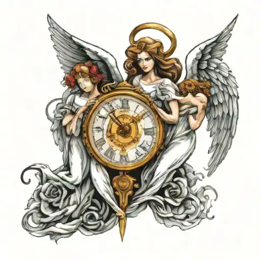 3 angels stopping time tattoo design idea