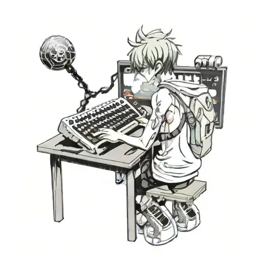 gamer guy holding his computerkeyboard  tattoo design idea