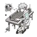 gamer guy holding his computerkeyboard  tattoo design idea
