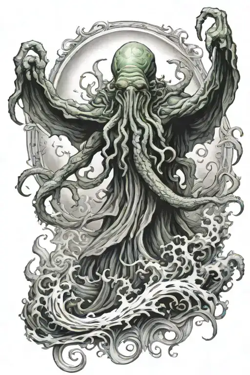 cthulhu rising from the sea tattoo design idea