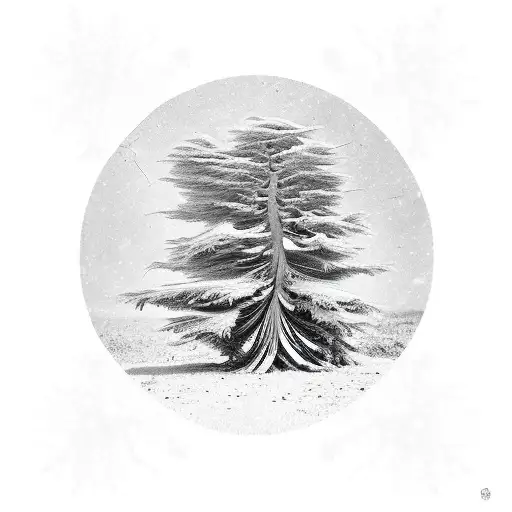 canadian larch tree with LSD molecule and owl created from the branches and a bicycle leaning against the tree trunk  tattoo design idea