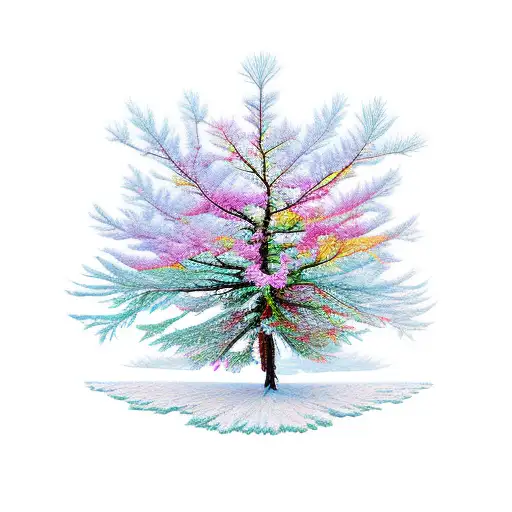 canadian larch tree with LSD molecule and owl created from the branches tattoo design idea