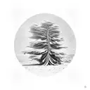 canadian larch tree with LSD molecule and owl created from the branches and a bicycle leaning against the tree trunk  tattoo design idea