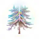 canadian larch tree with LSD molecule and owl created from the branches and a bicycle leaning against the tree trunk  tattoo design idea