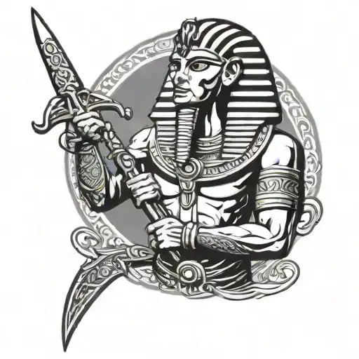 Egyptian god maahes holding a sword tattoo design idea