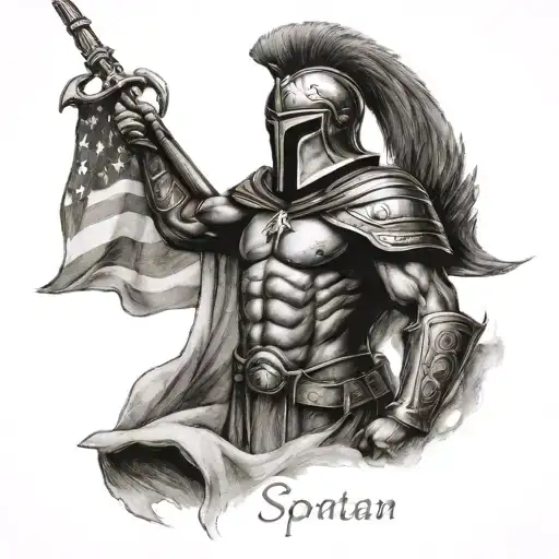 spartan warrior american flag incorporated tattoo design idea