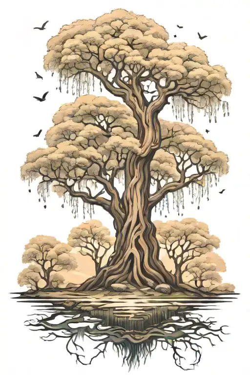 willow tree in a universe tattoo design idea