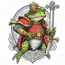 frog wearing knights armor holdi g sword and shield tattoo design idea