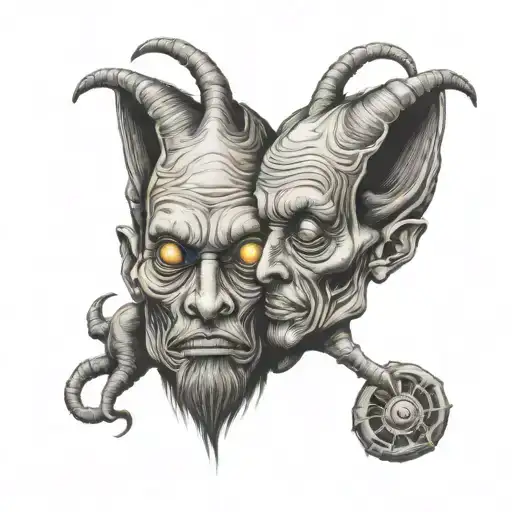 siamese twin head monster  tattoo design idea