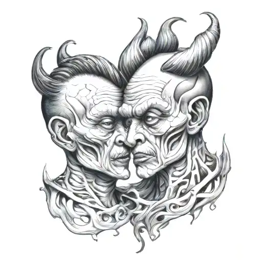 siamese twin head monster  tattoo design idea