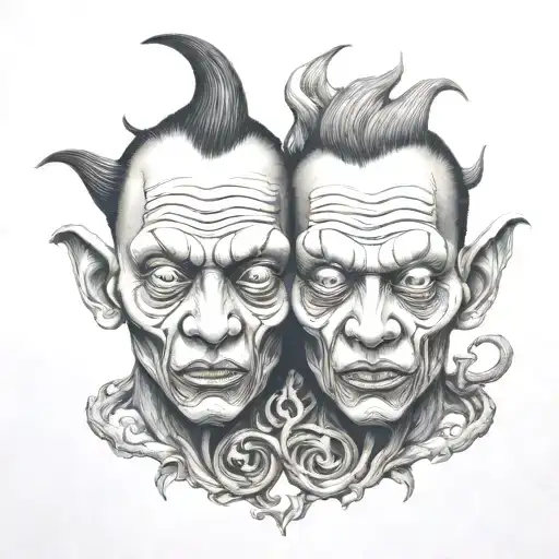 siamese twin head monster  tattoo design idea