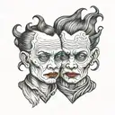 siamese twin head monster  tattoo design idea
