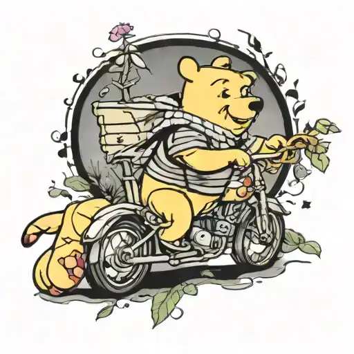 winnie the pooh riding tattoo design idea