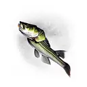 largemouth bass with a Luer in its mouth with  line spelling   Coleton tattoo design idea